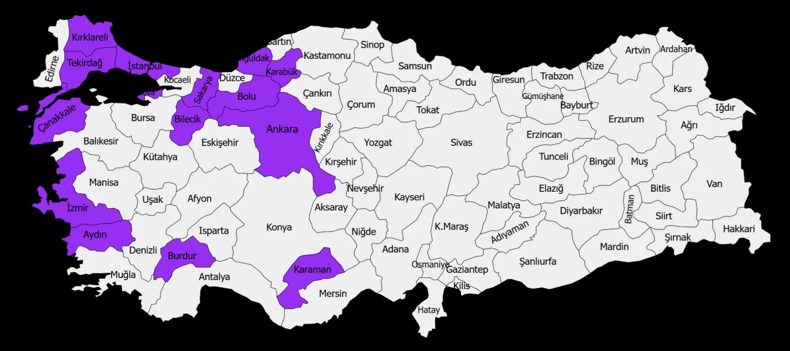 Yıldız dolu (kutulu) 1. bölge illere özel